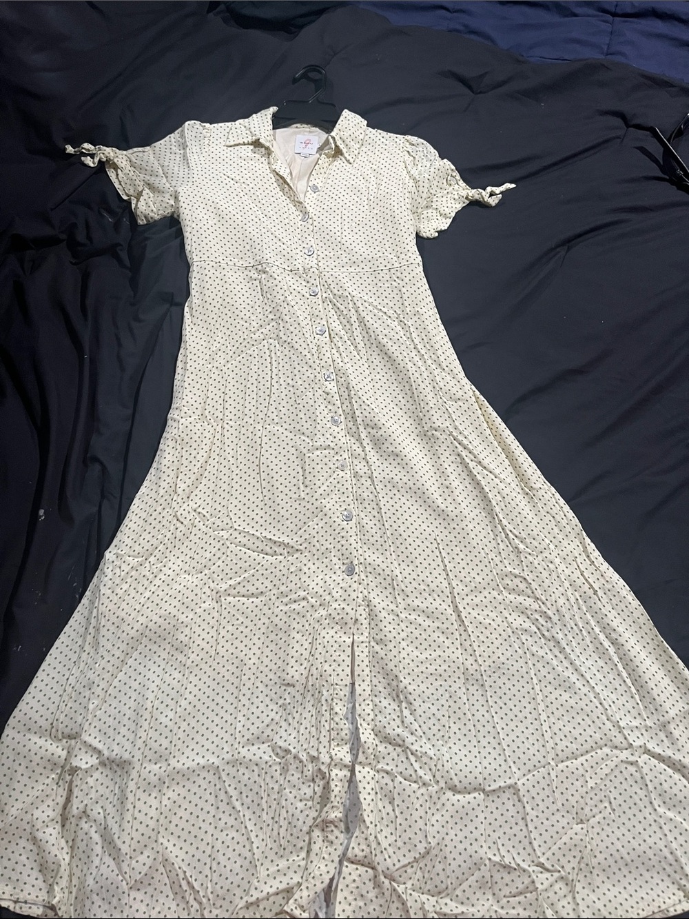 The Nines by HATCH Cream Dress with Tiny Black Dot Print